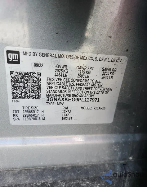 2023 Chevrolet Equinox Lt z USA, uszkodzony, nr VIN 3GNAXKEG9PL117971